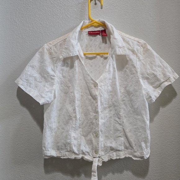Gloria Vanderbilt White eyelet  Button-Up Blouse with front tie size large - Picture 1 of 3